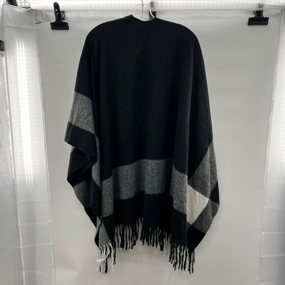 Belle by Kim Gravel Womens Open Front Poncho Cardigan Black/Gray One Size Fringe - Picture 7 of 9
